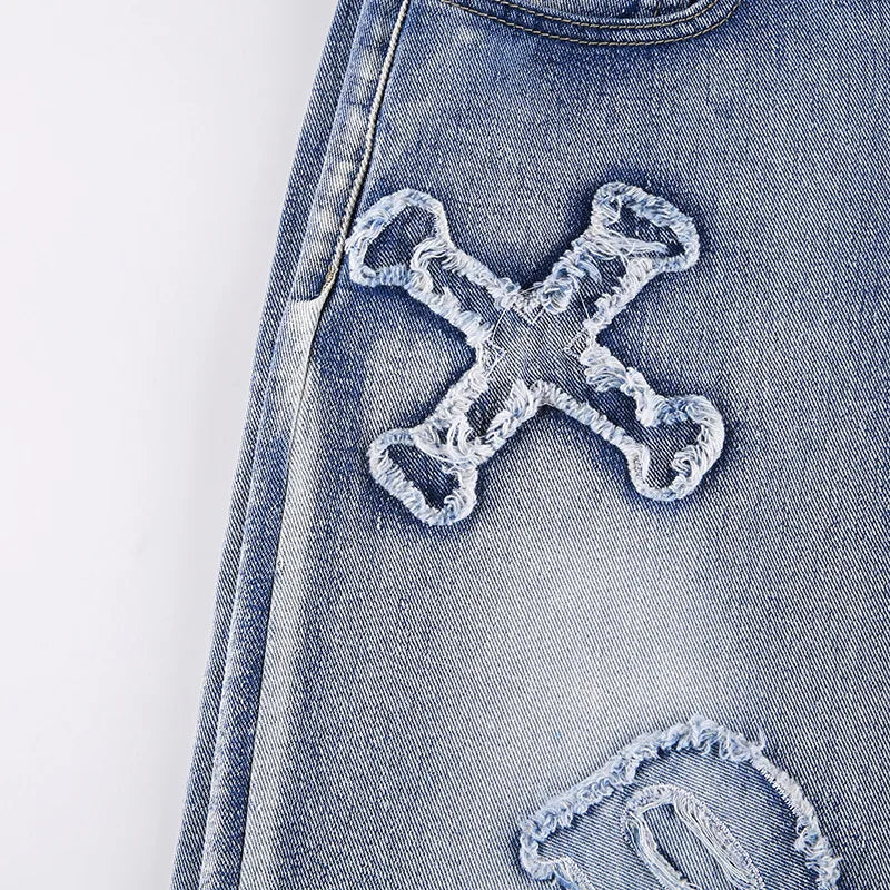Jeans Bordados Sueltos Pierna Ancha — Estilo Retro Mujer