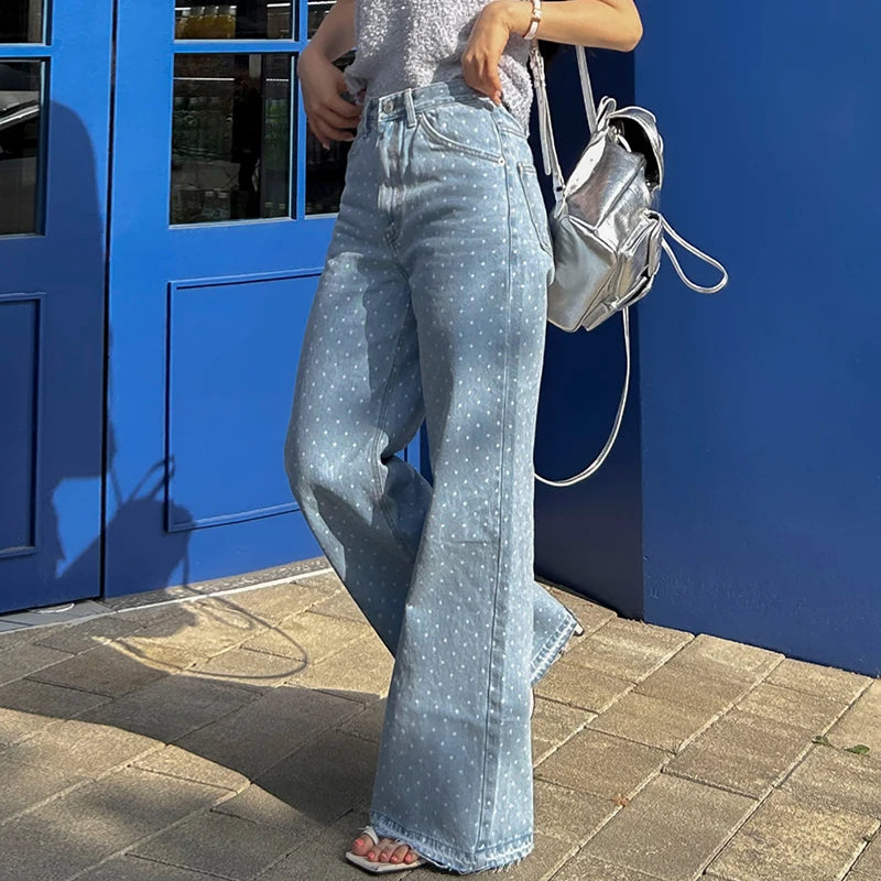 Jeans Wide Leg Retro — Contraste Flecos Cintura Alta Mujer 2026