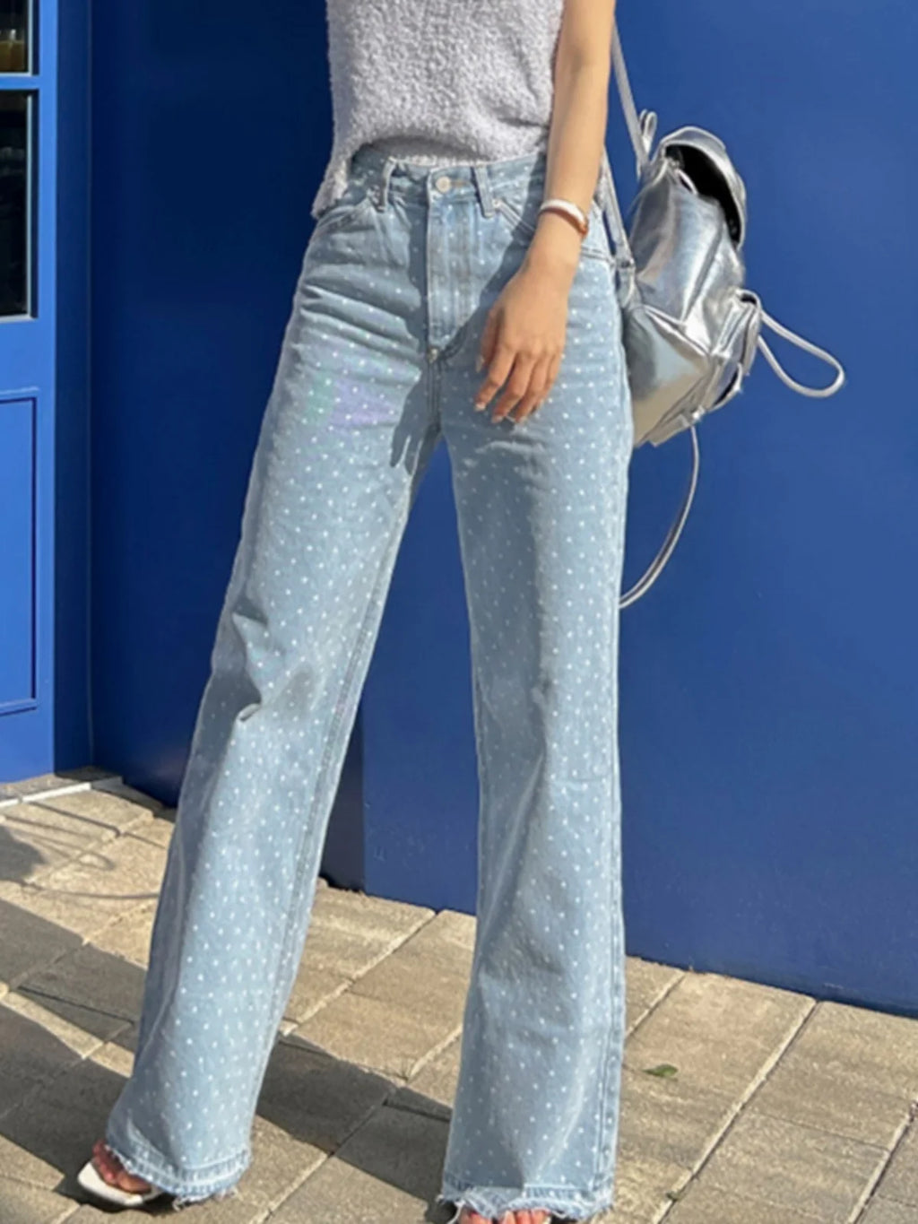 Jeans Wide Leg Retro — Contraste Flecos Cintura Alta Mujer 2026