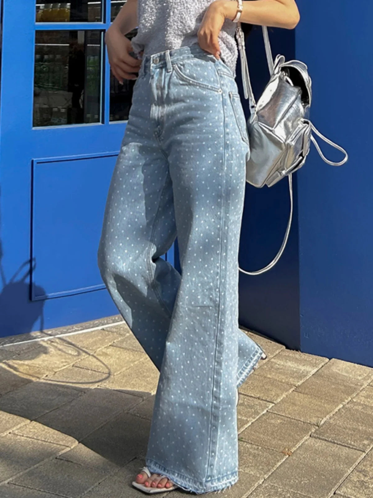 Jeans Wide Leg Retro — Contraste Flecos Cintura Alta Mujer 2026