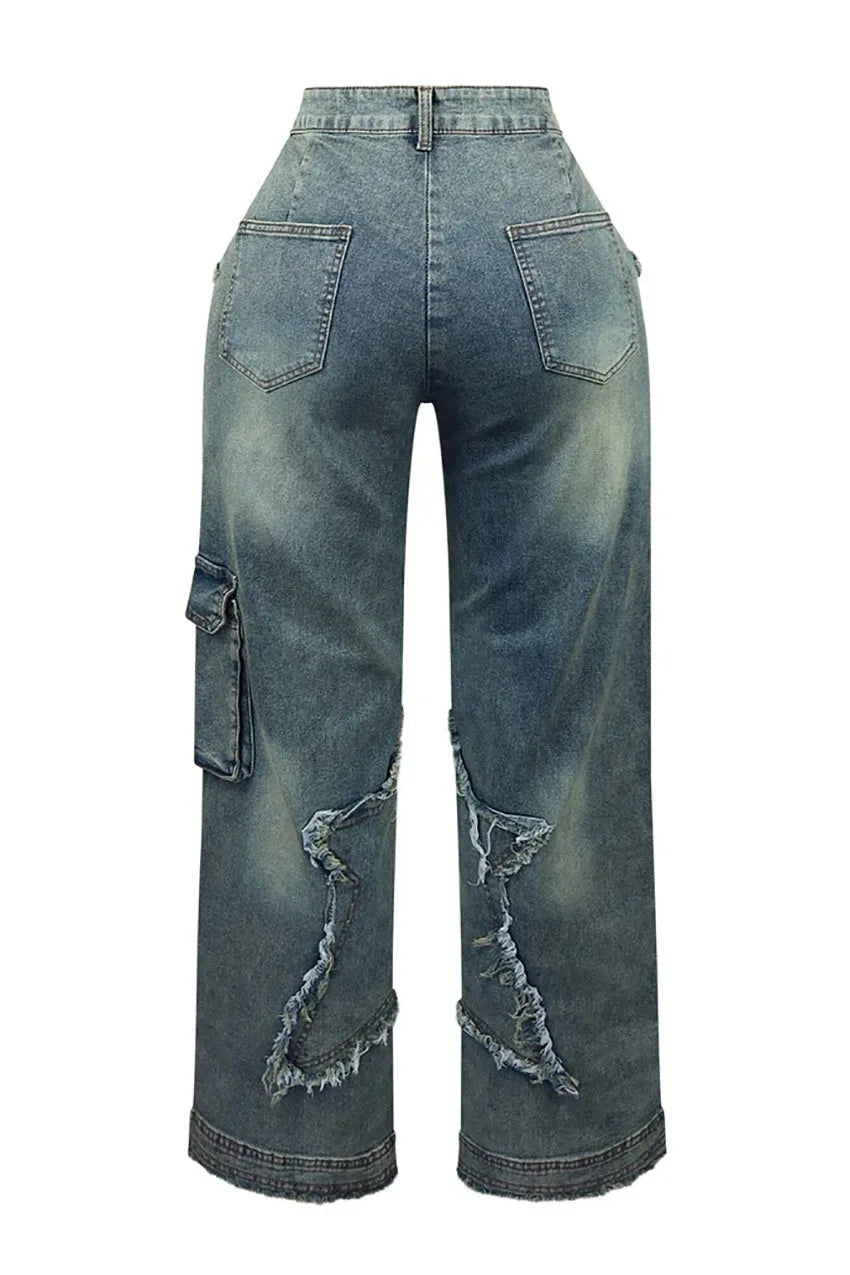 Jeans Cargo Denim — Bolsillos Laterales Utilitario Mujer 2026