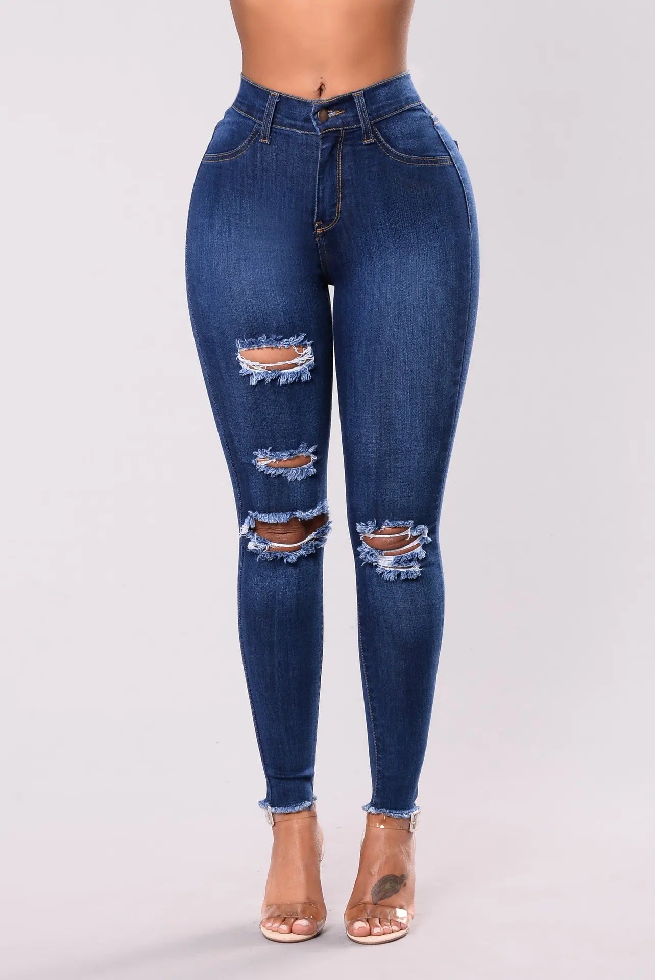 Jeans Skinny Rotos Slim — Leggings Denim Elásticos Mujer
