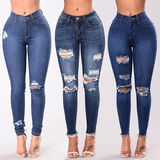 Jeans Skinny Rotos Slim — Leggings Denim Elásticos Mujer