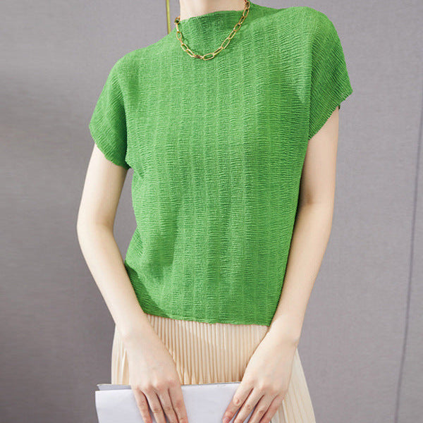 Camiseta Plisada Miyake Manga Corta — Diseño Texturizado Mujer 2026