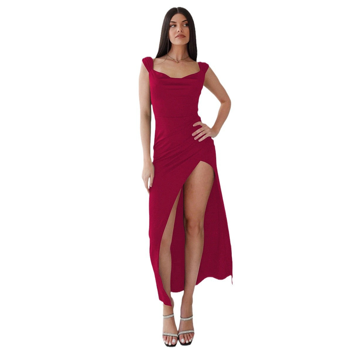 Vestido Largo Slim con Espalda Descubierta y Cordones