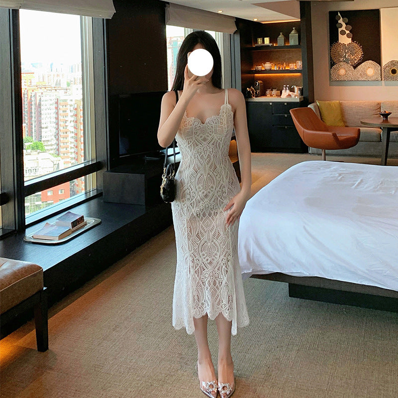 Vestido Suspender con Espalda Descubierta y Encaje