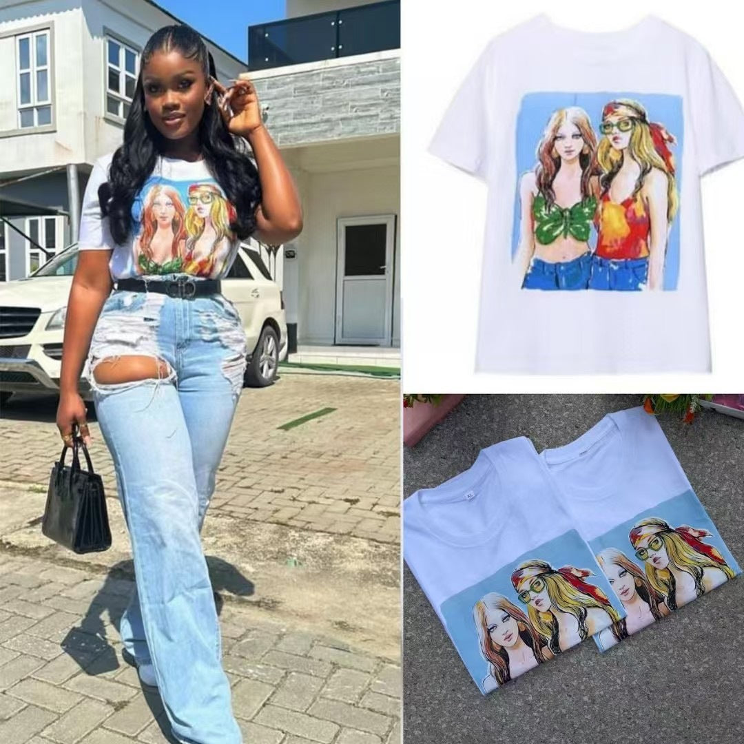 Camiseta Algodón Puro 300g — Estilo Americano Suelta Tendencia Mujer 2026