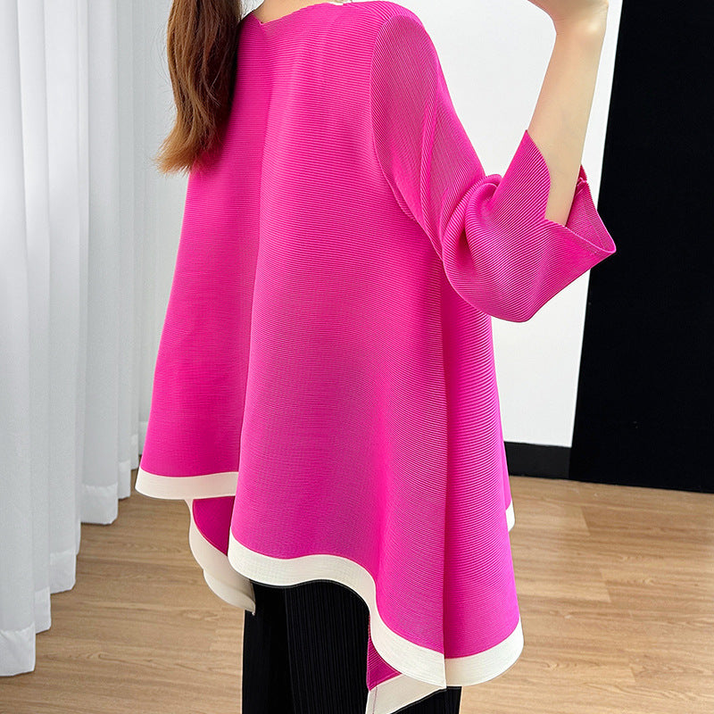 Camiseta Plisada Miyake Manga 3/4 — Irregular Lazy Hem Mujer Verano 2026
