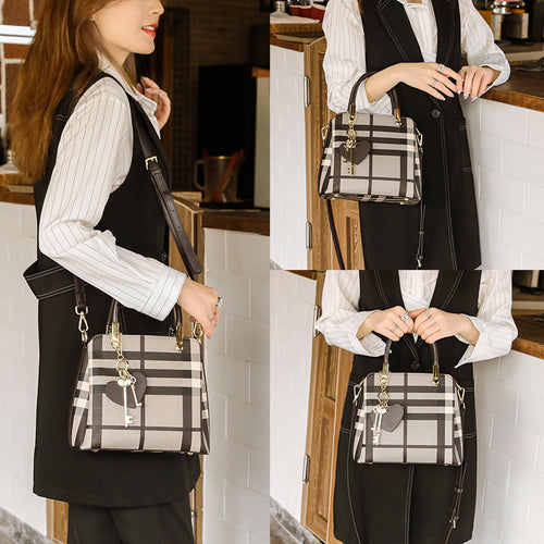 Bolso Piel Genuina Cuadros Retro - Tote Bandolera Crossbody Mujer 2025