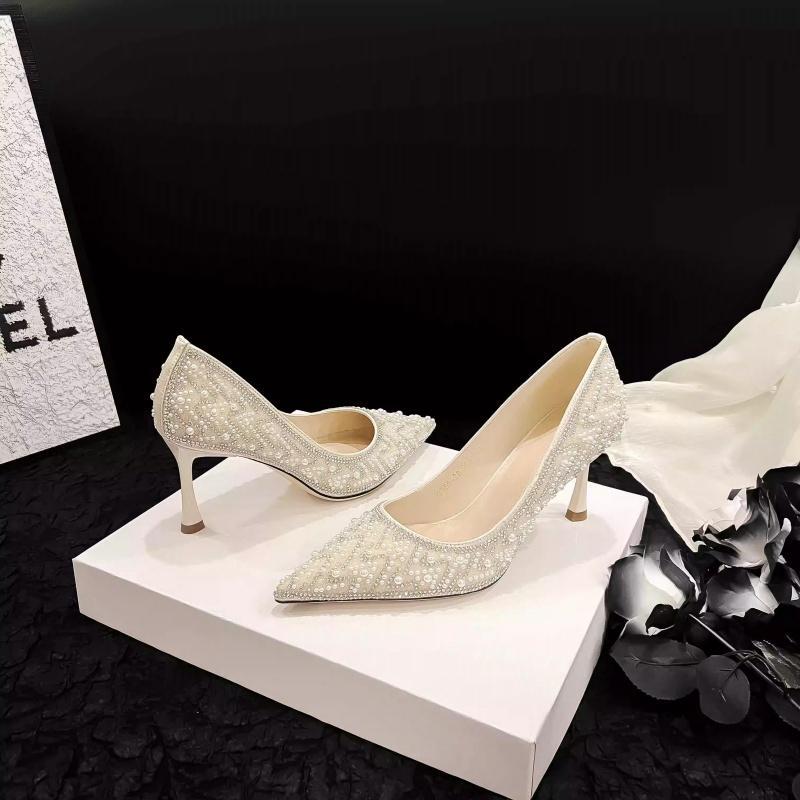 Zapatos Elegantes de Tacón Fino | Perla y Rhinestone | Dama de Honor Boda 2026