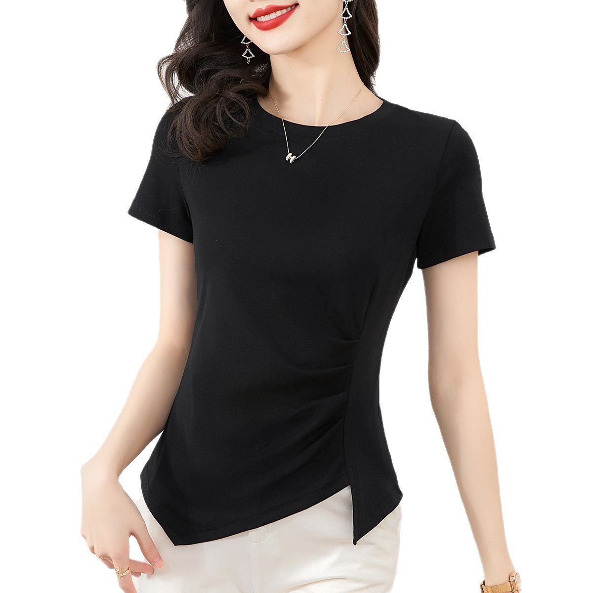 Camiseta Estilo Coreano Manga Corta — Suelta Elegante Transpirable Mujer 2026