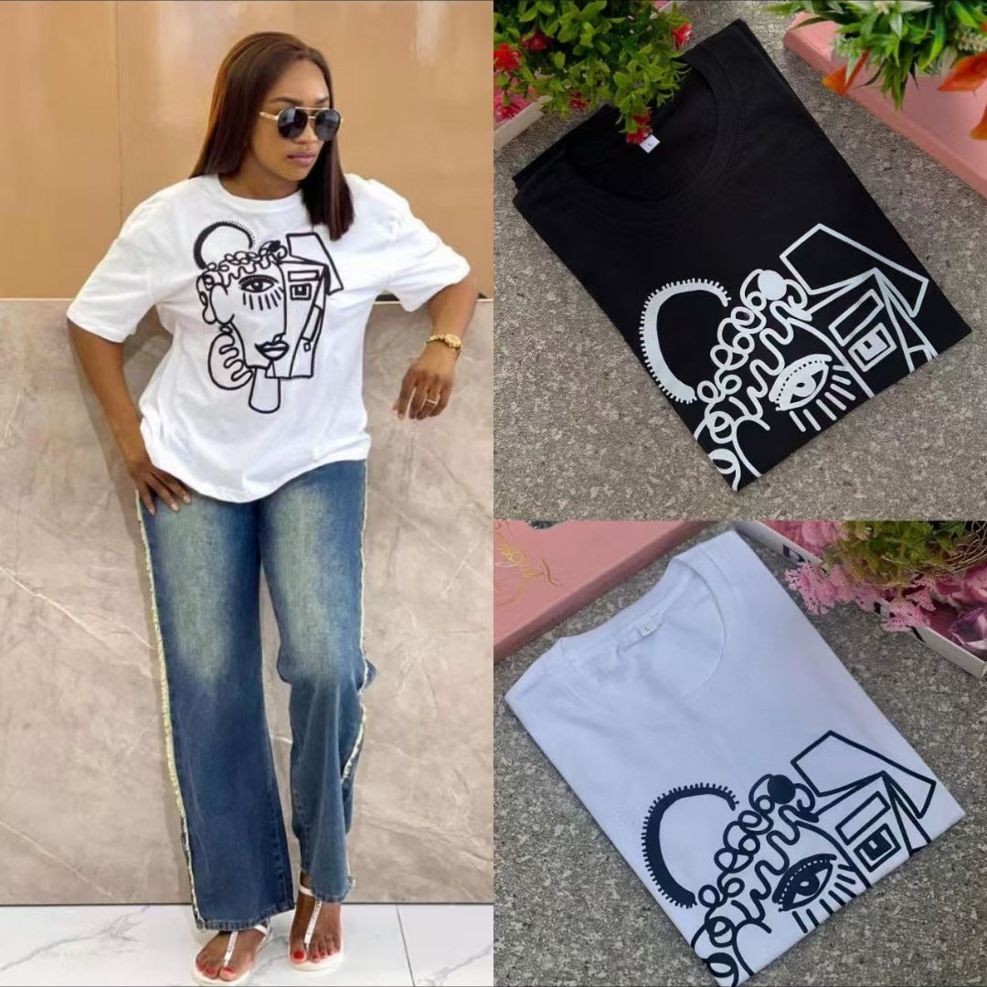 Camiseta Algodón Puro 300g — Estilo Americano Suelta Tendencia Mujer 2026