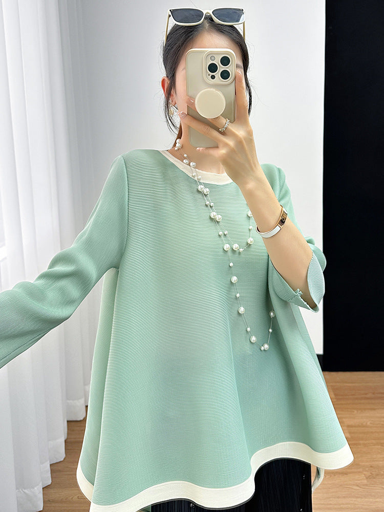 Camiseta Plisada Miyake Manga 3/4 — Irregular Lazy Hem Mujer Verano 2026