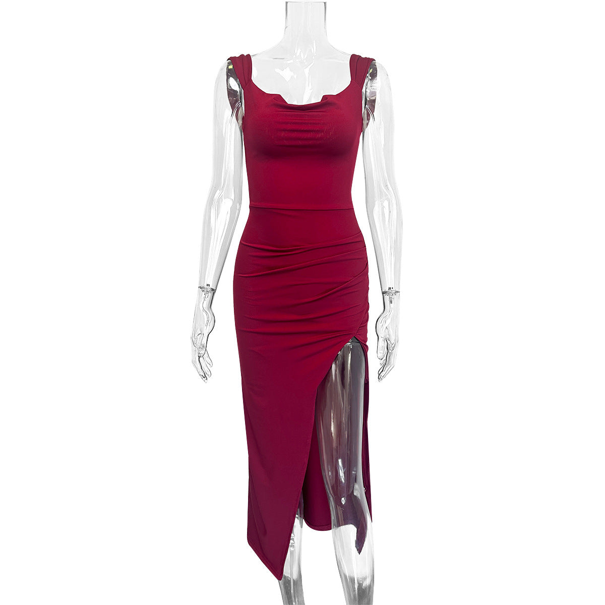 Vestido Largo Slim con Espalda Descubierta y Cordones
