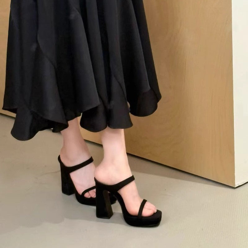 Sandalias de Tacón Grueso Cuadrado | Punta Cuadrada | Estilo Coreano Verano