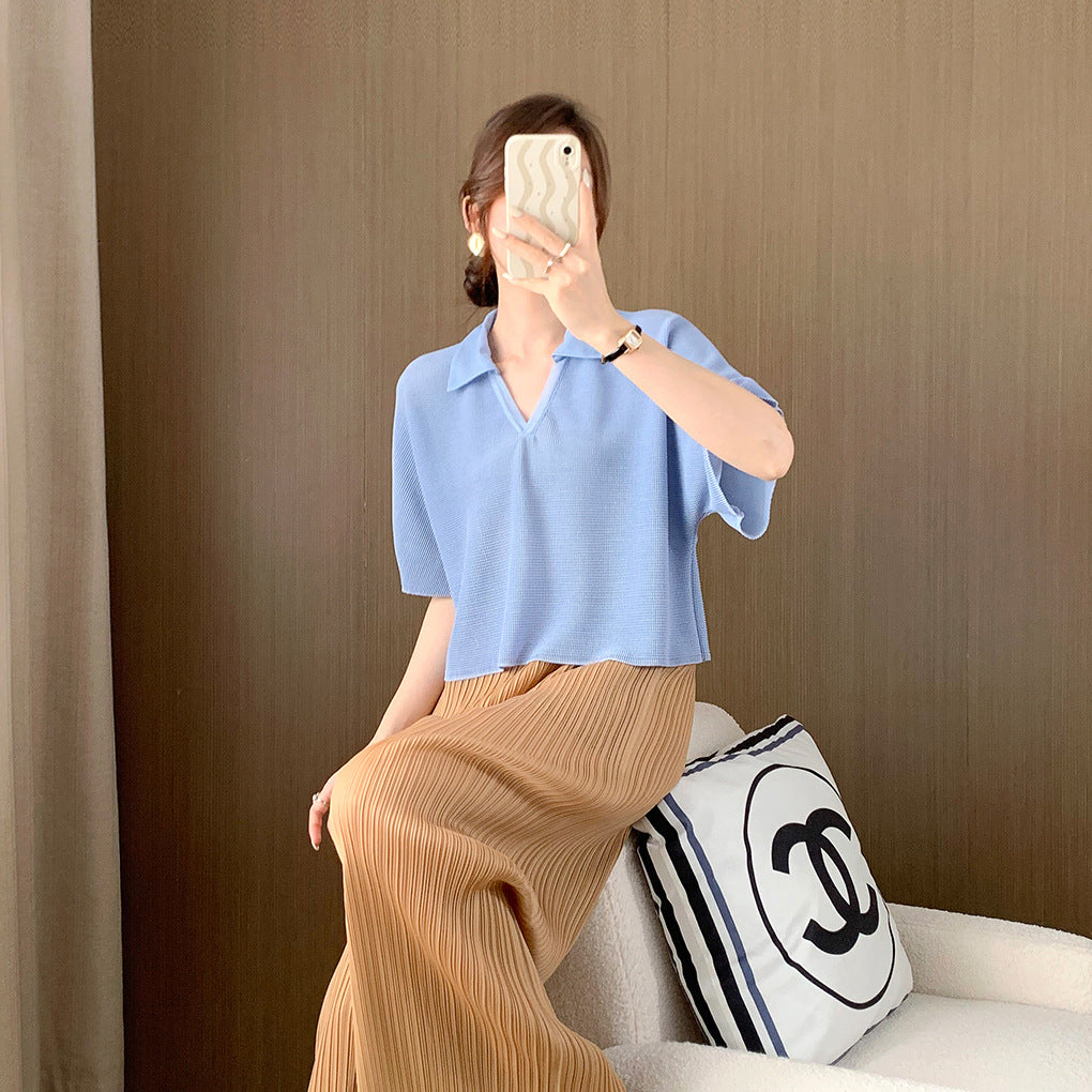 Camiseta Polo Plisada Manga Corta — Talle Alto Favorecedor Mujer 2026