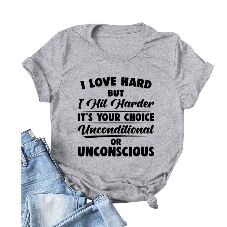 Camiseta Manga Corta Frase — Estilo Americano Casual Mujer 2026