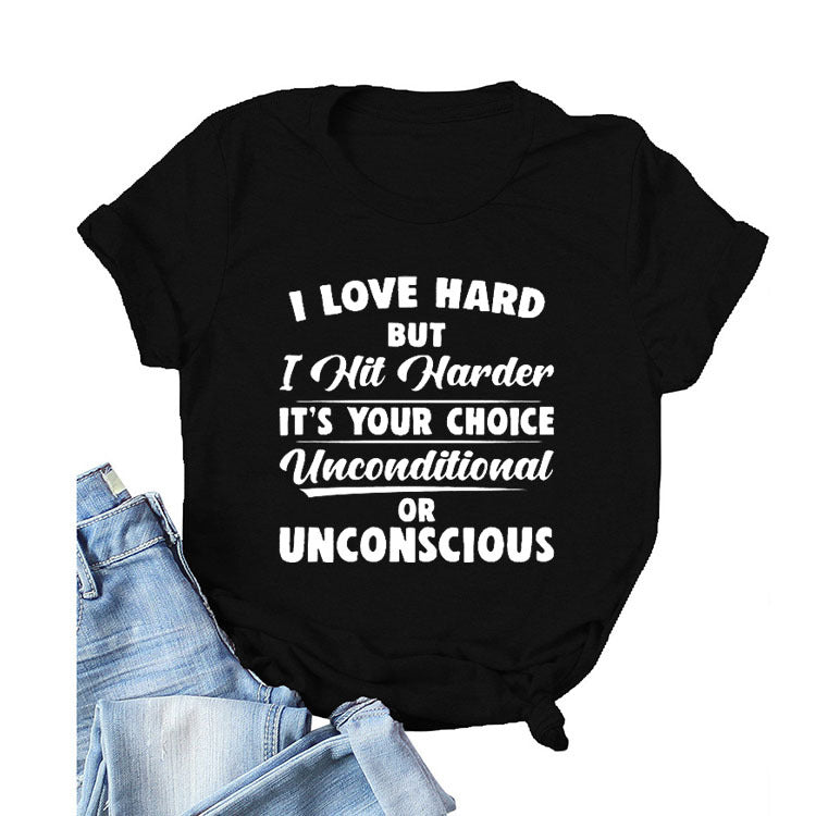 Camiseta Manga Corta Frase — Estilo Americano Casual Mujer 2026