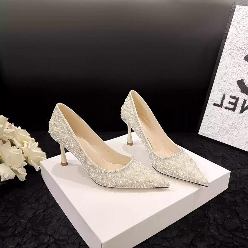 Zapatos Elegantes de Tacón Fino | Perla y Rhinestone | Dama de Honor Boda 2026