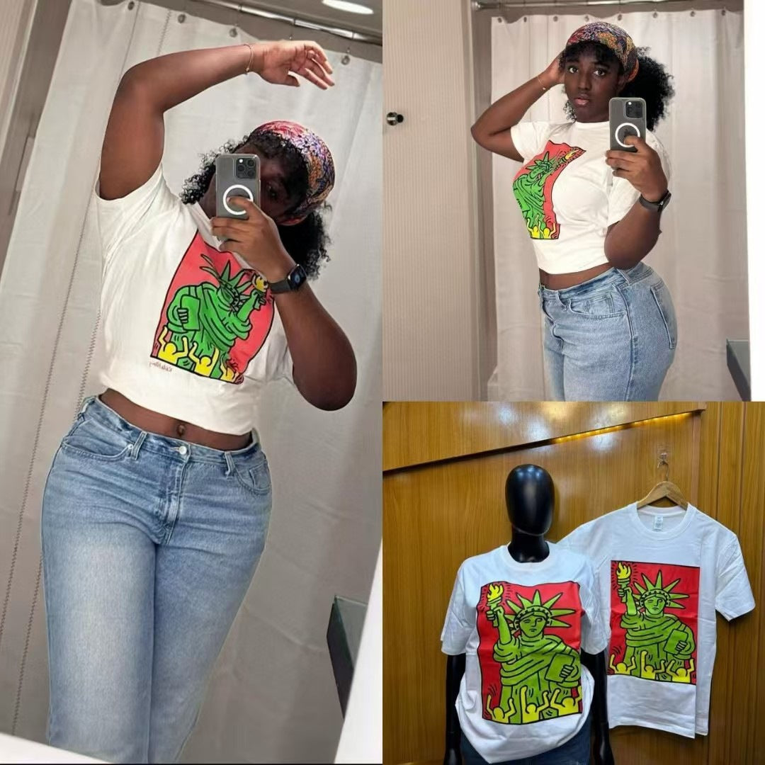 Camiseta Algodón Puro 300g — Estilo Americano Suelta Tendencia Mujer 2026