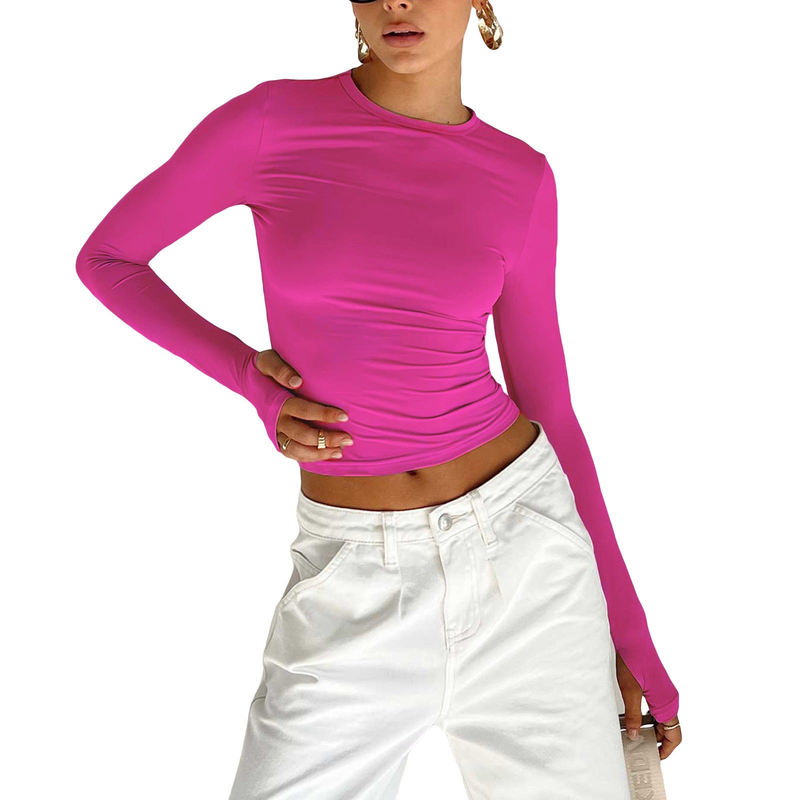 Camiseta Manga Larga Cuello Redondo — Base Slim Fit Mujer 2026