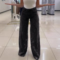 Jeans Elegantes con Encaje — Cintura Alta Oversized Mujer