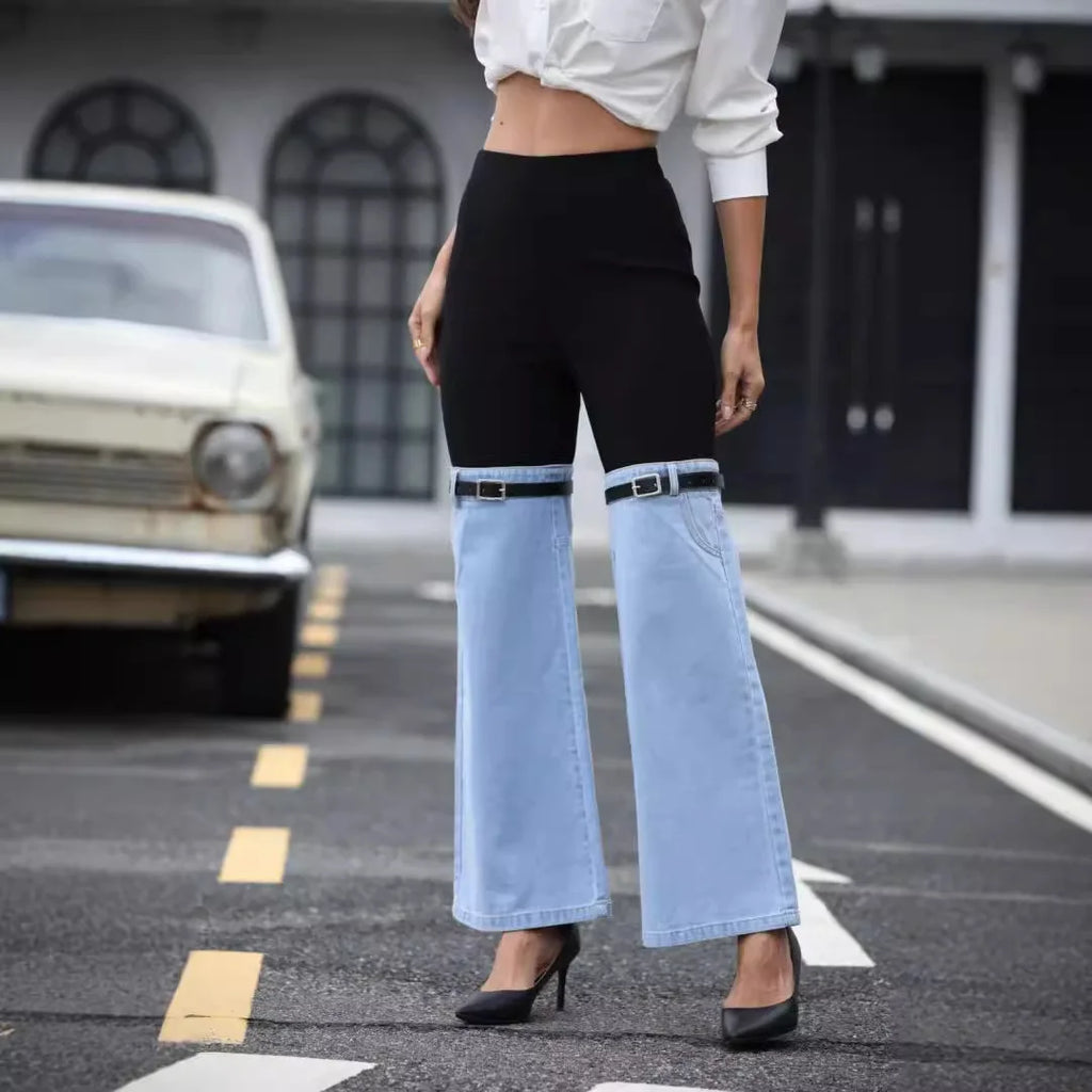 Jeans Y2K Vintage Cintura Alta — Patchwork Denim Pierna Ancha