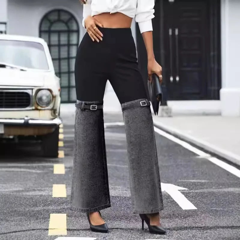 Jeans Y2K Vintage Cintura Alta — Patchwork Denim Pierna Ancha